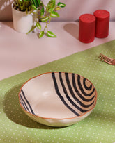 Alamkari India Ceramic Hand-Painted Black Striped Ceramic Bowl